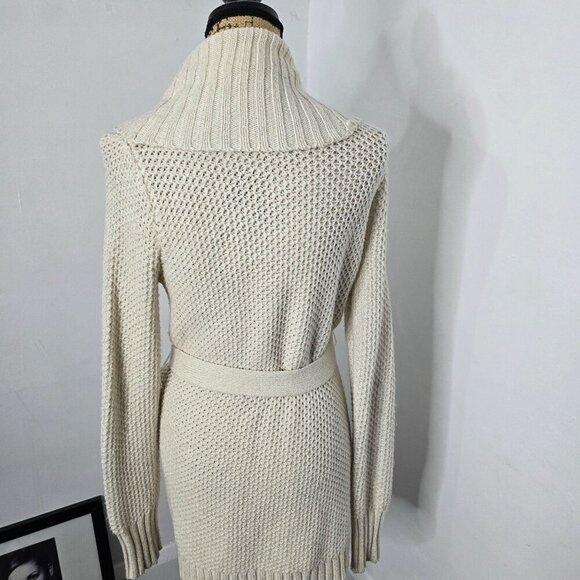 Y2k Cozy Neutral Cream Sparkle Tie Waist Chunky Sweater - Picture 3 of 10